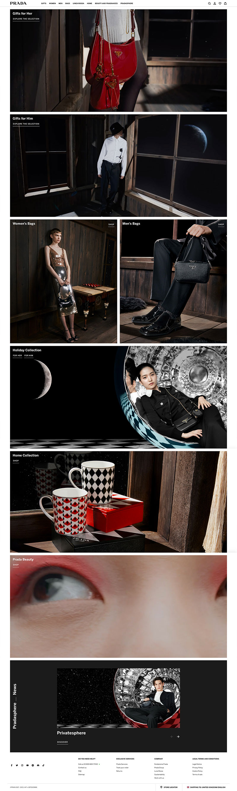 Front end development of Prada e-commerce